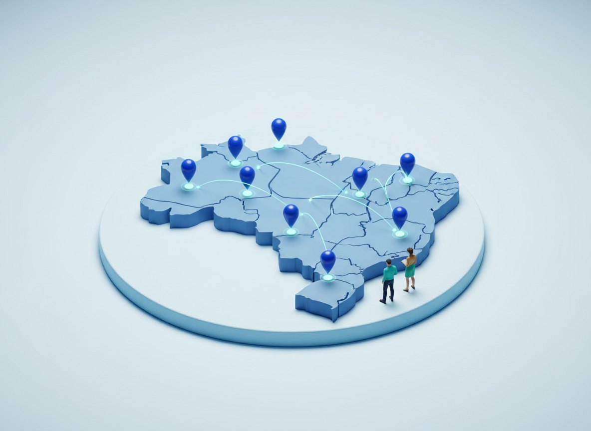 Mapa do Brasil em miniatura com a rede credenciada